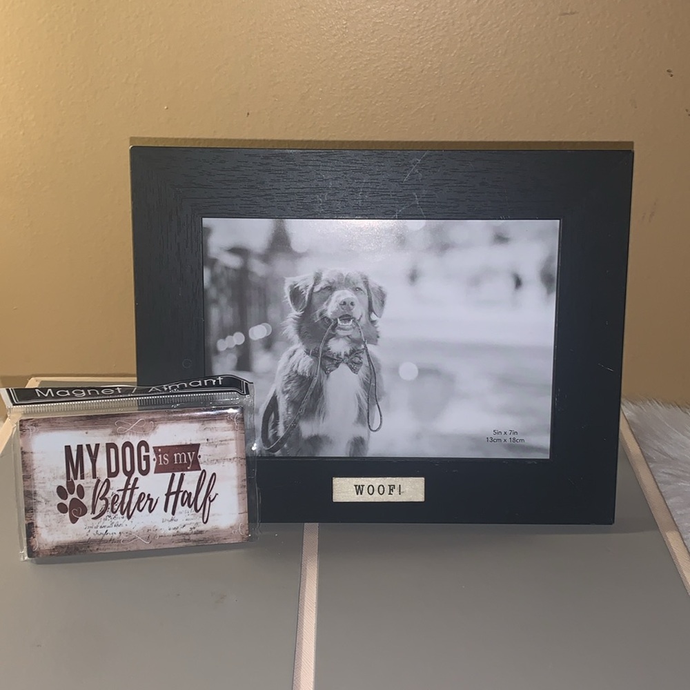 🌺 Isaac Jacobs 5x7 Wood “WOOF” Frame & My Dog Is My Better Half Magnet NEW